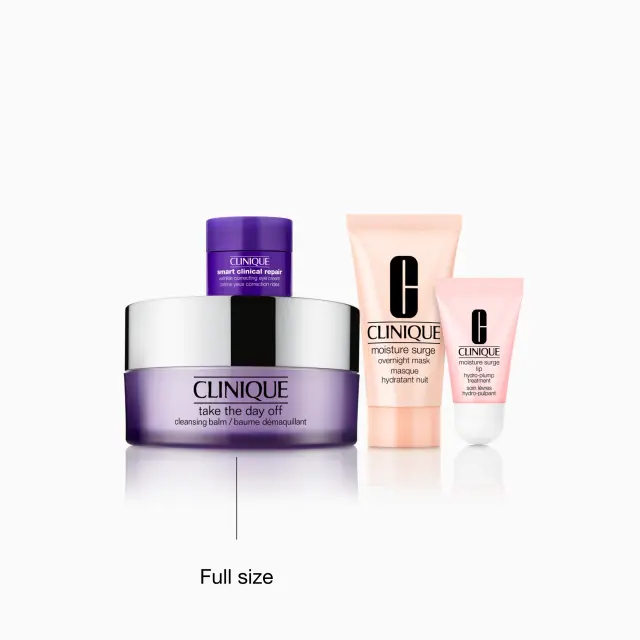 Clinique Great Skin Sleepover Σετ Περιποίησης Προσώπου: Take The Day Off Cleansing Balm 125ml & Moisture Surge Overnight Mask 30ml & Moisture Surge Lip Hydro-Plump Treatment 7ml & Smart Clinical Repair Wrinkle Correcting Serum 5ml