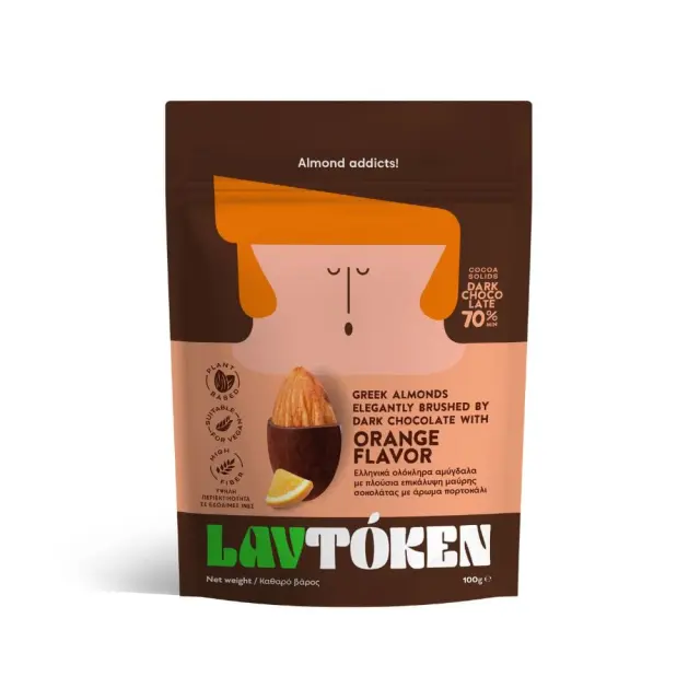 Αμύγδαλα με Μαύρη Σοκολάτα & Πορτοκάλι 100gr - Lavtoken