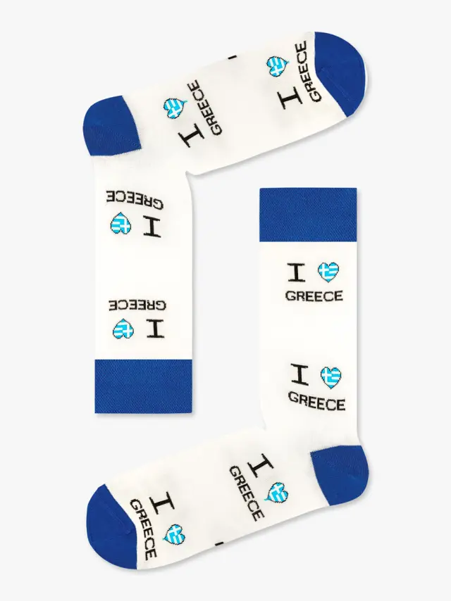 Βαμβακερή Κάλτσα με Σχέδια I Love Greece Greek Flag NODO