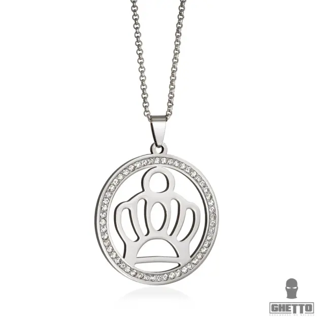 Ghetto Royal Crown Circle Zircon Pendant Hip Hop Necklace