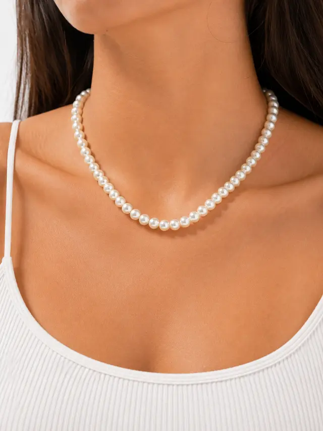 Ghetto Stainless Steel Pearl Necklace 40cm 2