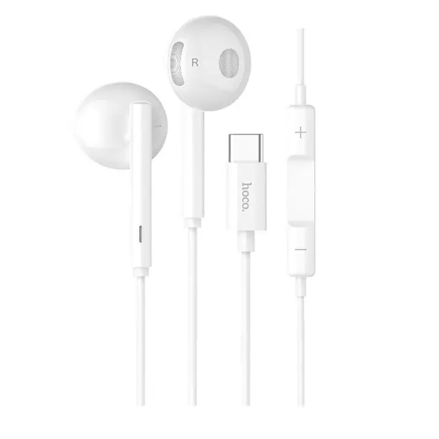 Hands Free Hoco L10 Earphones Stereo USB-C Συμβατά με Συσκευές USB-C Xiaomi Huawei Oppo Google Pixel Άσπρο 1.2μ 3