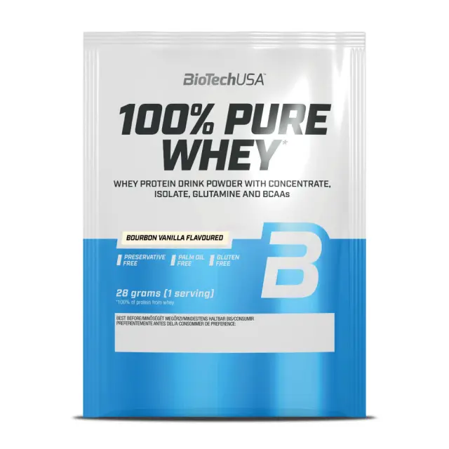 Biotech USA 100% Pure Whey Πρωτεΐνη Ορού Γάλακτος Χωρίς Γλουτένη με Γεύση Bourbon Vanilla 28gr