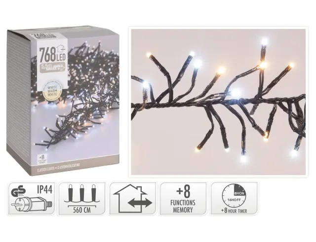 768 Φωτάκια LED - 5.6 Μέτρα + 3 Μέτρα σύνδεσης, Κανονική Διάταξη, με χειριστήριο, 8 προγράμματα, Μαύρο καλώδιο PVC - Λευκό, Θερμό Λευκό AX8550530 2