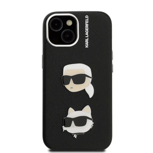 Karl Lagerfeld Grained PU K&CH Heads Case for iPhone 15 Black 3