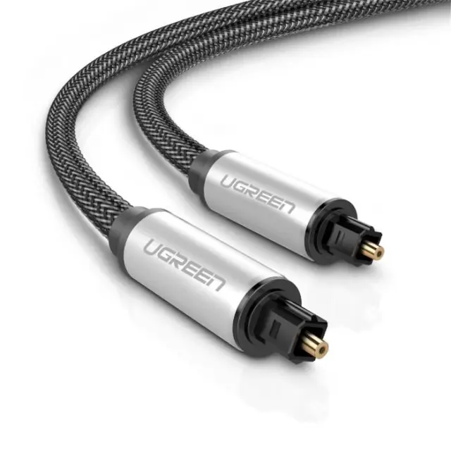 UGREEN AV108 10542 Καλώδιο Οπτικής Ίνας Ήχου Toslink M/M 1.5m με Επίχρυσους Συνδέσμους, Nylon Πλέξη + Υποστήριξη S/PDIF – Μαύρο