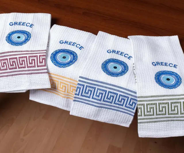 Σετ 12 τεμαχίων ποτηρόπανα (45cm x 65cm) μάτι GREECE -