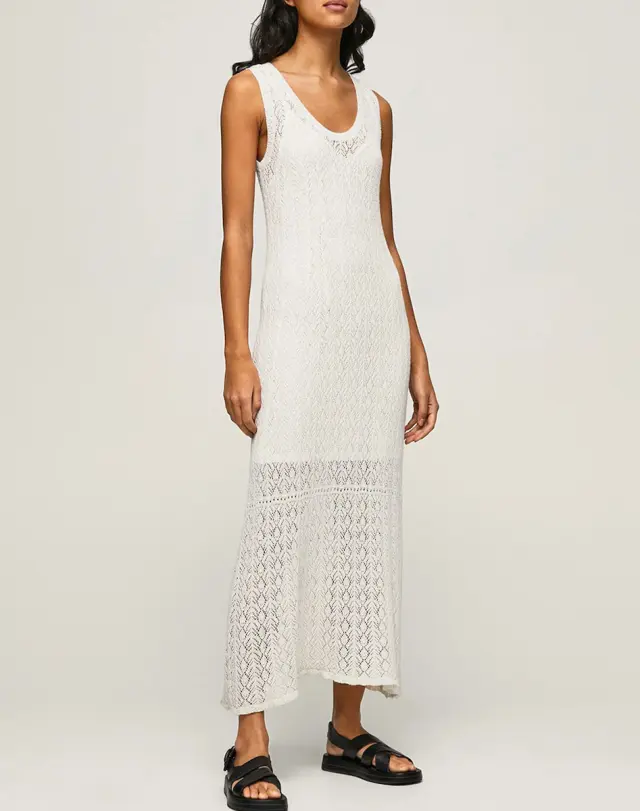 Pepe Jeans Farah Καλοκαιρινό Maxi Φόρεμα Λευκό PL953257-800 3