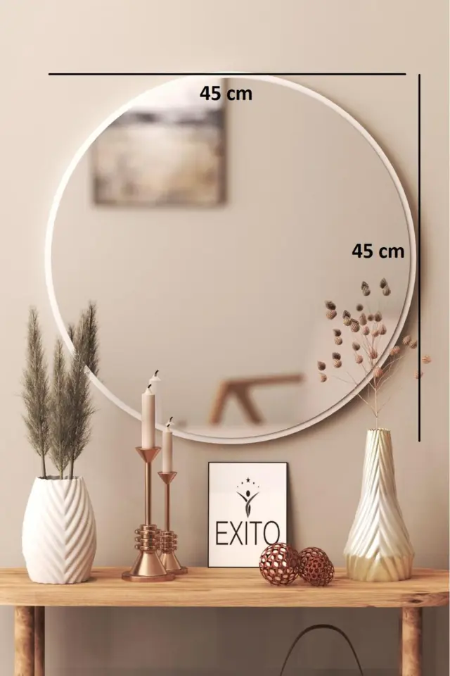 Stewehome Διακοσμητικός στρογγυλός καθρέφτης τοίχου για διάδρομο σαλόνι κουζίνα και μπάνιο Λευκό 1 τεμ. 3