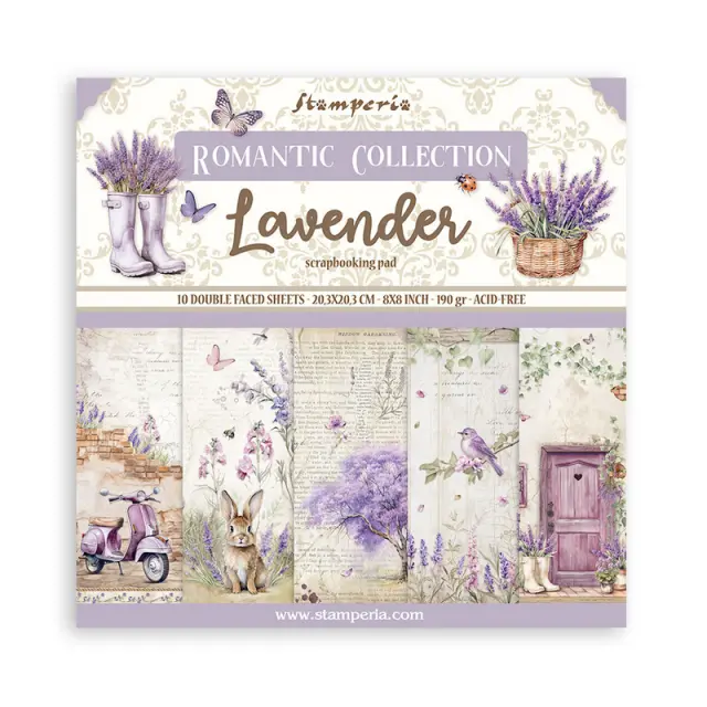 Χαρτιά scrapbooking 10τεμ, 20.3×20.3cm Stamperia, Lavender