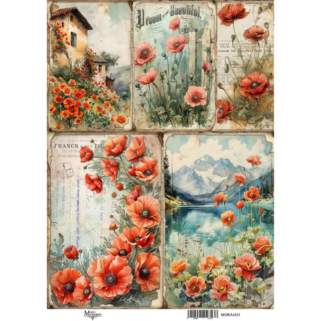 Ριζόχαρτο Maja's Memories, 22.5x32cm, Κάρτες με παπαρούνες, MDRA4353