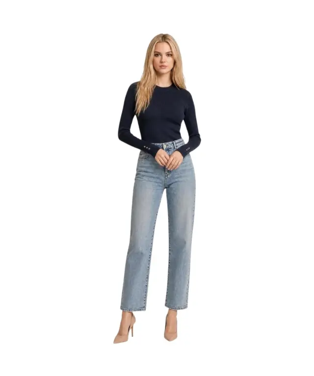 Guess - Γυναικεία Πλεκτή Ριμπ Μπλούζα W6YR09Z0948-G7P1 Μπλε Ναυτικό 3