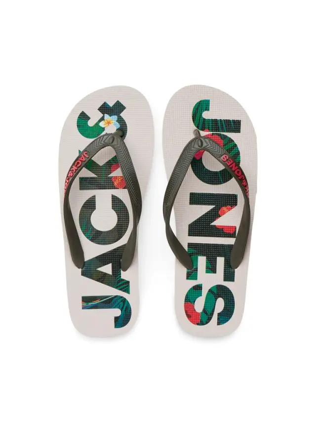 JFWLOGO PALM PRINT FLIP FLOP Olive Night 3