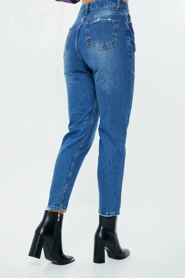 Παντελόνι Jean MomFit με Φθορές Μπλέ 3