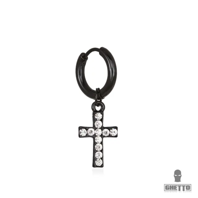 Ghetto Kpop Diamond Earrings Black Cross Stainless Steel 1pcs