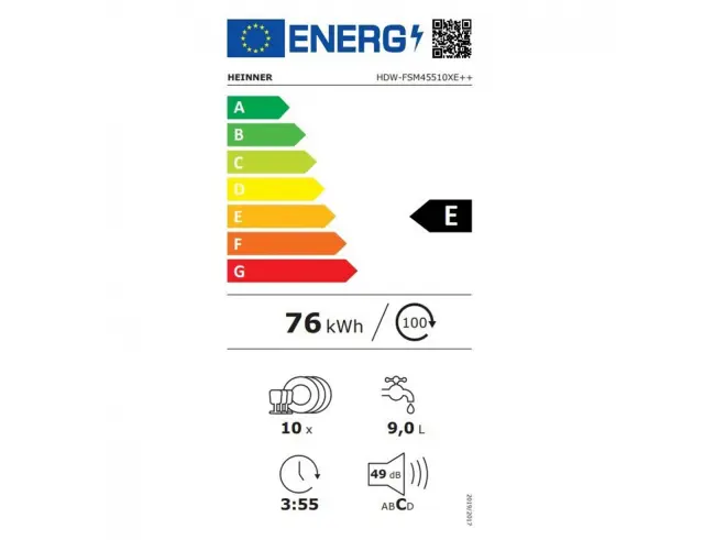 Εντοιχιζόμενο Πλυντήριο Πιάτων Heinner HDW-FSM45510XE++ με χωρητικότητα 10 σερβίτσια και ενεργειακή κλάση E - Silver HDW-FSM45510XE++ 2