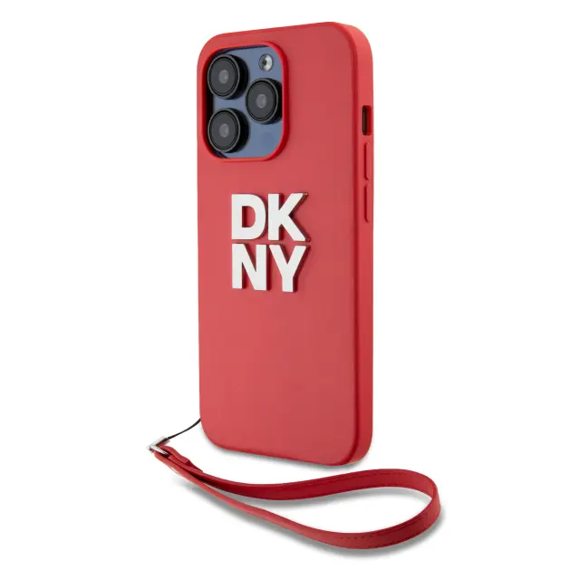 DKNY PU Leather Stack Logo Wrist Strap Case for iPhone 14 Pro Red 2