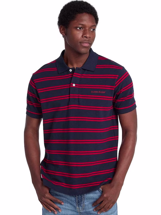 Guess Polo Μπλούζα Κοντομάνικη Ριγέ Μπλε/Κόκκινη Μπλε Σκούρο