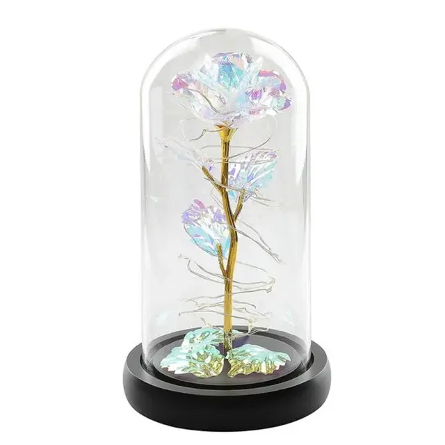 Τριαντάφυλλο σε γυάλα με led λαμπάκια - Forever rose of love - Crystal blue- 22 x 9 x 11cm ΛΕΥΚΟ
