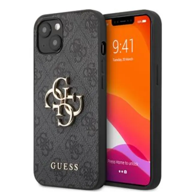 Guess PU 4G Metal Logo Case for iPhone 13 Grey