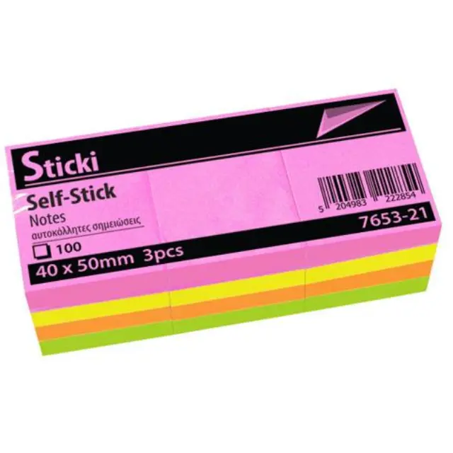 Αυτοκόλλητα χαρτάκια Sticki Neon 38x50mm 12τεμ 7653-21