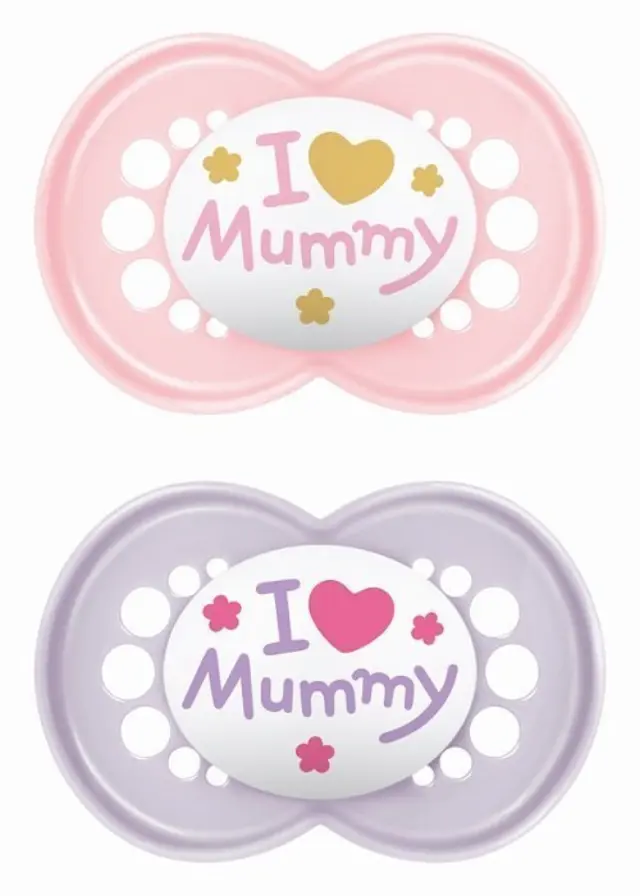 MAM ORIGINAL Πιπίλες Σιλικόνης για 6-16 μηνών, 2ΤΜΧ - ILOVE MUMMY ΡΟΖ