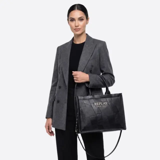 Τσάντα Χειρός Με Croco Patchwork Σχέδιο Replay FW01CJ.000.A7243S.C098 Μαύρο - ONESIZE 3