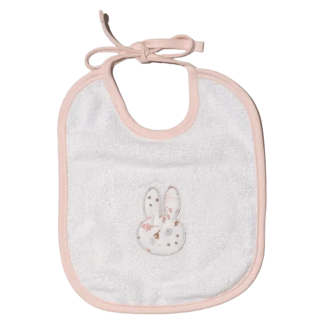 Miffy Des.71 Σαλιάρα Σομόν Λουλούδια με κέντημα + δέσιμο 20x25