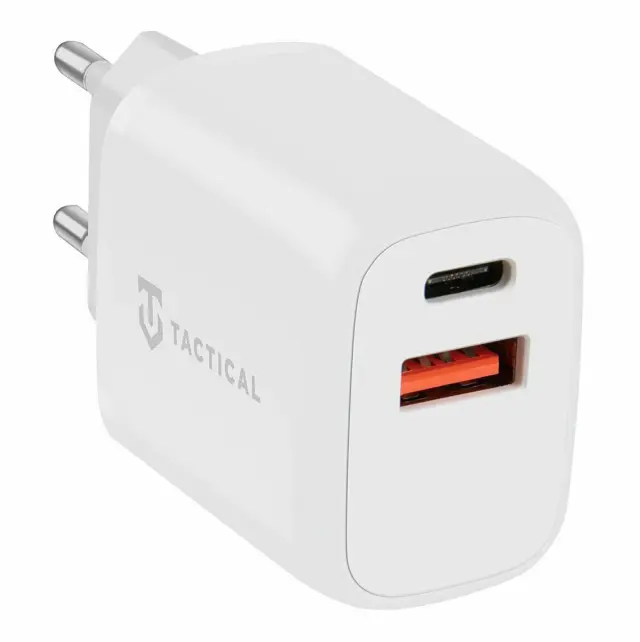 Tactical Φορτιστής Χωρίς Καλώδιο με Θύρα USB-A και Θύρα USB-C 20W Power Delivery / Quick Charge 3.0 Λευκός (Base Plug Dual)