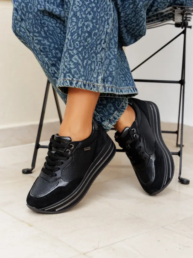 Imac Sneakers Γυναικείο δέρμα/δέρμα Nubuck Μαύρο IMA/657808 NERO 2