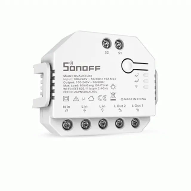 Sonoff Έξυπνος Ενδιάμεσος Διακόπτης Wi-Fi WiFi Dual R3 Lite (Λευκό)