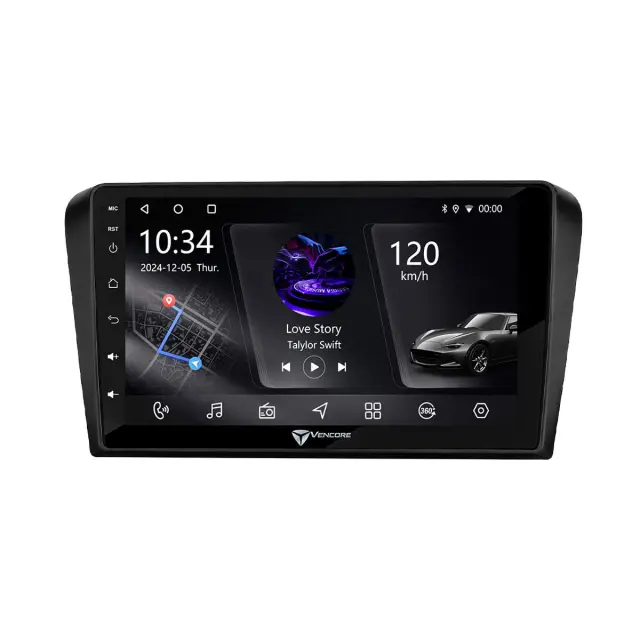 VenCore Οθόνη Multimedia Android 15 9" PX5S Octa-Core 2GB/32GB IPS με Πρόσοψη, CarPlay, Android Auto και Υποστήριξη Κάμερας 360° για Mazda 3 2004-2009 – Μαύρη (3236-10005-0245B) 2