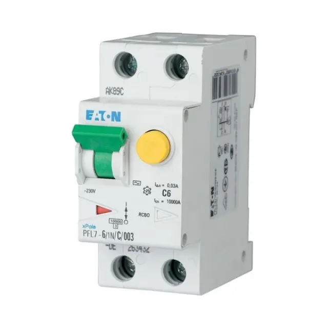 PFL7-6/1N/C/003-A RCD/MCB combination, 6 A, 30 mA, MCB trip characteristic: C, 1p+N, RCD trip characteristic: A