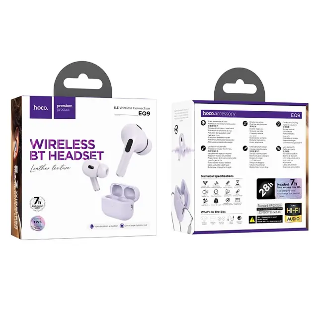 Wireless Hands Free Hoco EQ9 Duke TWS V5.3 320mAh 7 Ώρες Λειτουργίας με LED Οθόνη και Συμβατά με Siri Μωβ 2