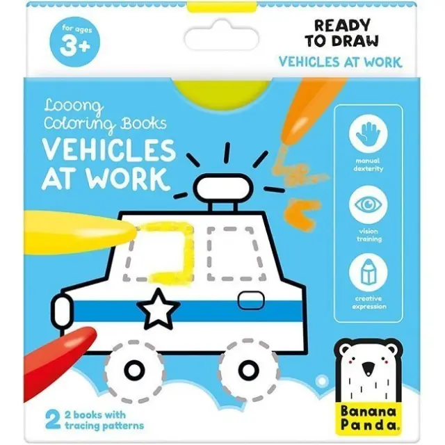 Banana Panda Looong Coloring Book – Σετ 2 Μεγάλα Βιβλία Ζωγραφικής Επαγγελματικών Οχημάτων για Παιδιά 3+