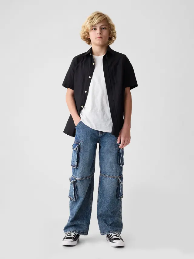 Παιδικό Double Cargo Baggy Τζιν Παντελόνι Medium wash