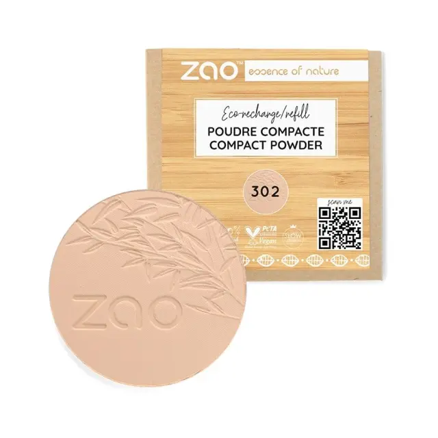 Zao Organic Compact Powder Refill – Βιολογική Ματ Πούδρα Προσώπου (Ανταλλακτικό) - 302 Pink Beige