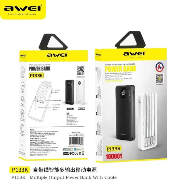 Powerbank - P133K - 10.000mah - 4in1 - AWEI - 048958 - Black 3