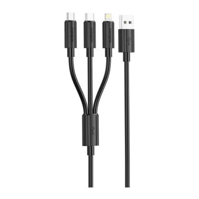 Καλώδιο Σύνδεσης USB 2.0 Foneng XS07 3 σε 1 USB A σε Micro USB & USB C & Lightning 15W 3A 1.2m Μαύρο N68698