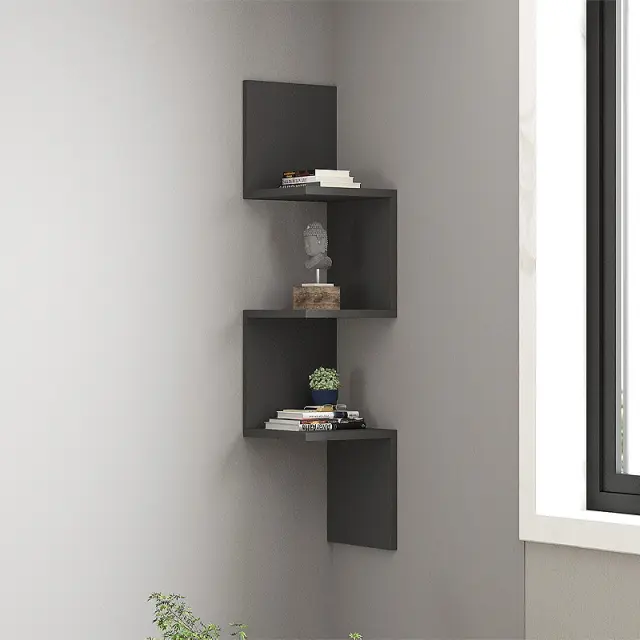 Ραφιέρα τοίχου γωνιακή Zikzak Megapap χρώμα ανθρακί 25x25x105,4εκ.