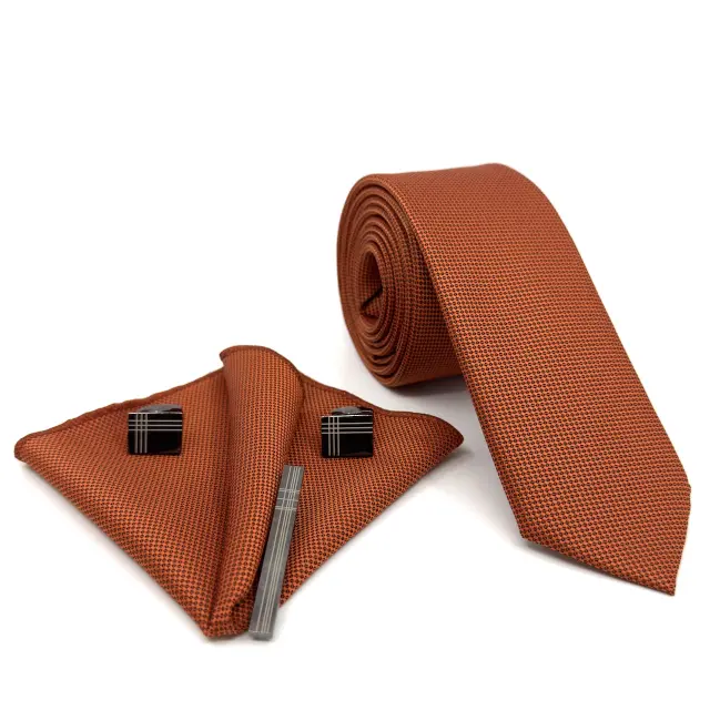 Κεραμιδί Light Maroon Γραβάτα Oxford 6,5 cm με Ασορτί Μαντήλι