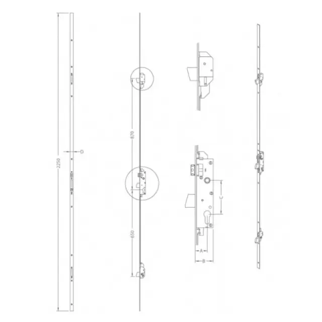 Domus 94435 - Χωνευτή Κλειδαριά 3 Σημείων Μαχαιρωτή Inox 35mm με Ρυθμιζόμενη Γλώσσα σε Ασημί Χρώμα 2