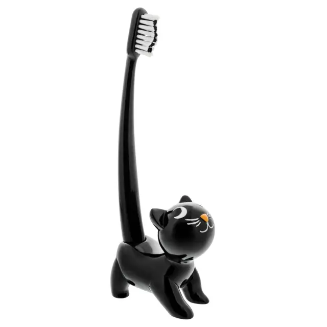 Pylones Σετ κεραμική Θήκη μαζί με Οδοντόβουρτσα / Toothbrush Holder: Catsmile - Μαύρο