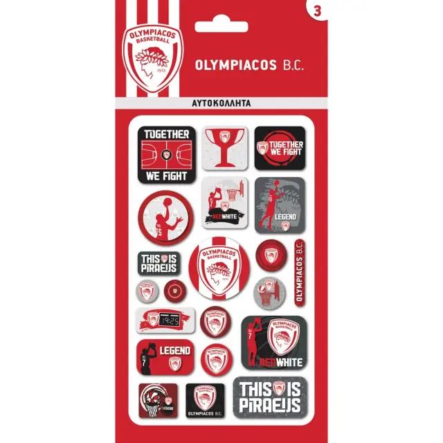 Χάρτινη Πόλη® Αυτοκόλλητα Puffy- Olympiakos Μπάσκετ 3