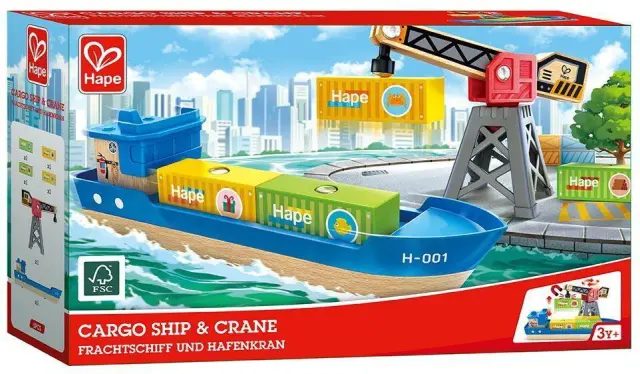 Hape Railway Ξύλινο Cargo Πλοίο & Γερανός 3