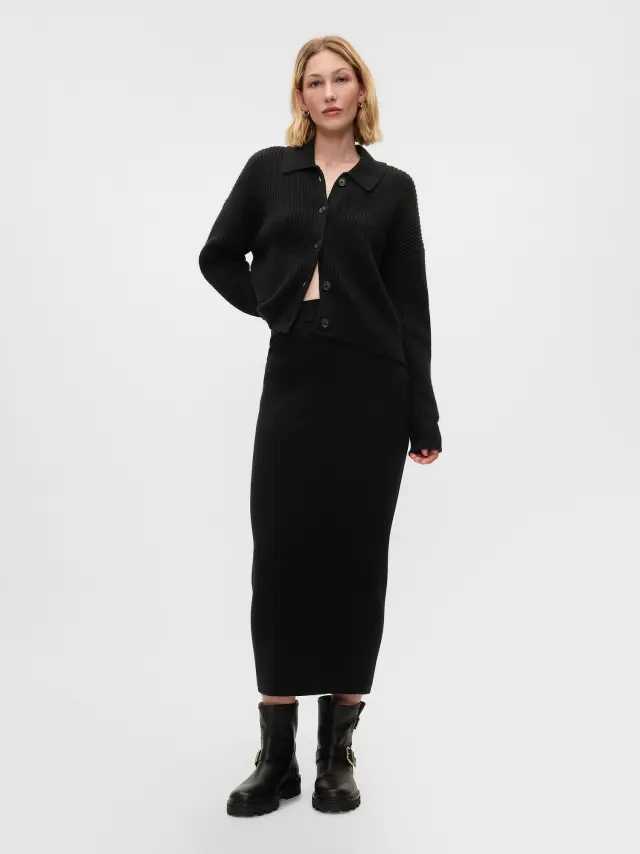 Μαύρη CashSoft Rib Maxi Πλεκτή Φούστα Black - XS