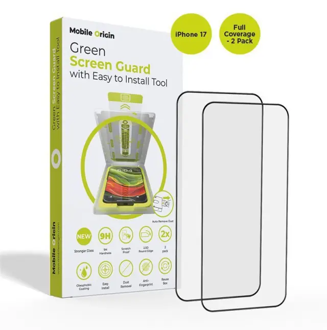 Mobile Origin Screen Guard with easy applicator, full coverage, 2 pack - iPhone 17