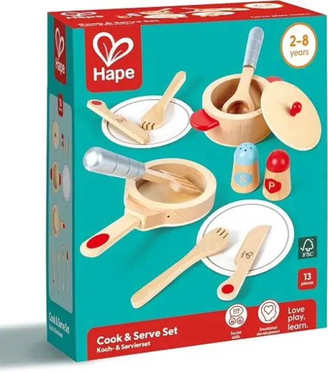 Hape Playfully Delicious Ξύλινα Κουζινικά Cook & Serve Set 2