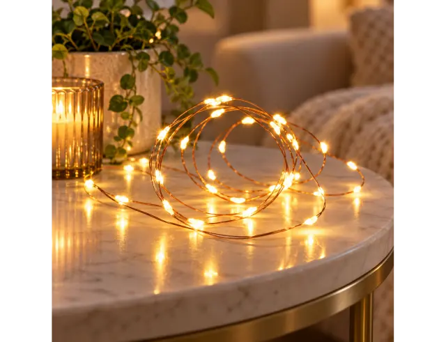 Deco 40 Φωτάκια MicroLED - 1.95 Μέτρα + 10 Εκατοστά σύνδεσης , Χάλκινο συρμάτινο καλώδιο - Θερμό λευκό AX9735020