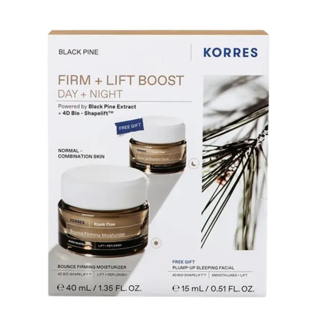 Korres Promo Black Pine Bounce Firming Moisturizer Σύσφιξη & Lifting Κρέμα Ημέρας 40ml & Free Plump-Up Sleeping Facial Σύσφιξη & Lifting Κρέμα Νύχτας 15ml 1σετ